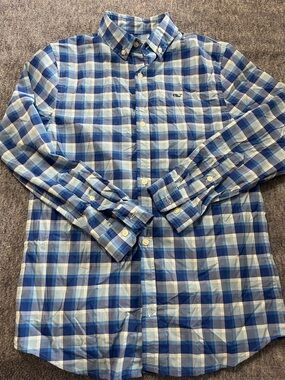 Vineyard Vines Men's Blue and White Plaid Button-Down Shirt